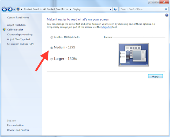 The Display Control Panel in Windows 7